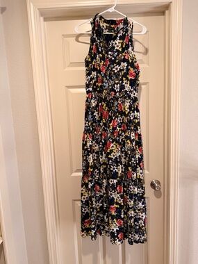Banana Republic Navy Floral Sleeveless Midi Dress